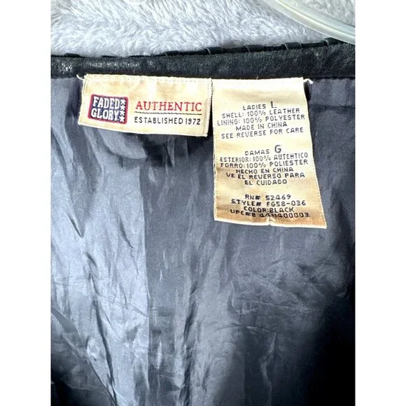 Faded Glory Ladies Leather Jacket L Black Fringe Tie Closure - Picture 2 of 16